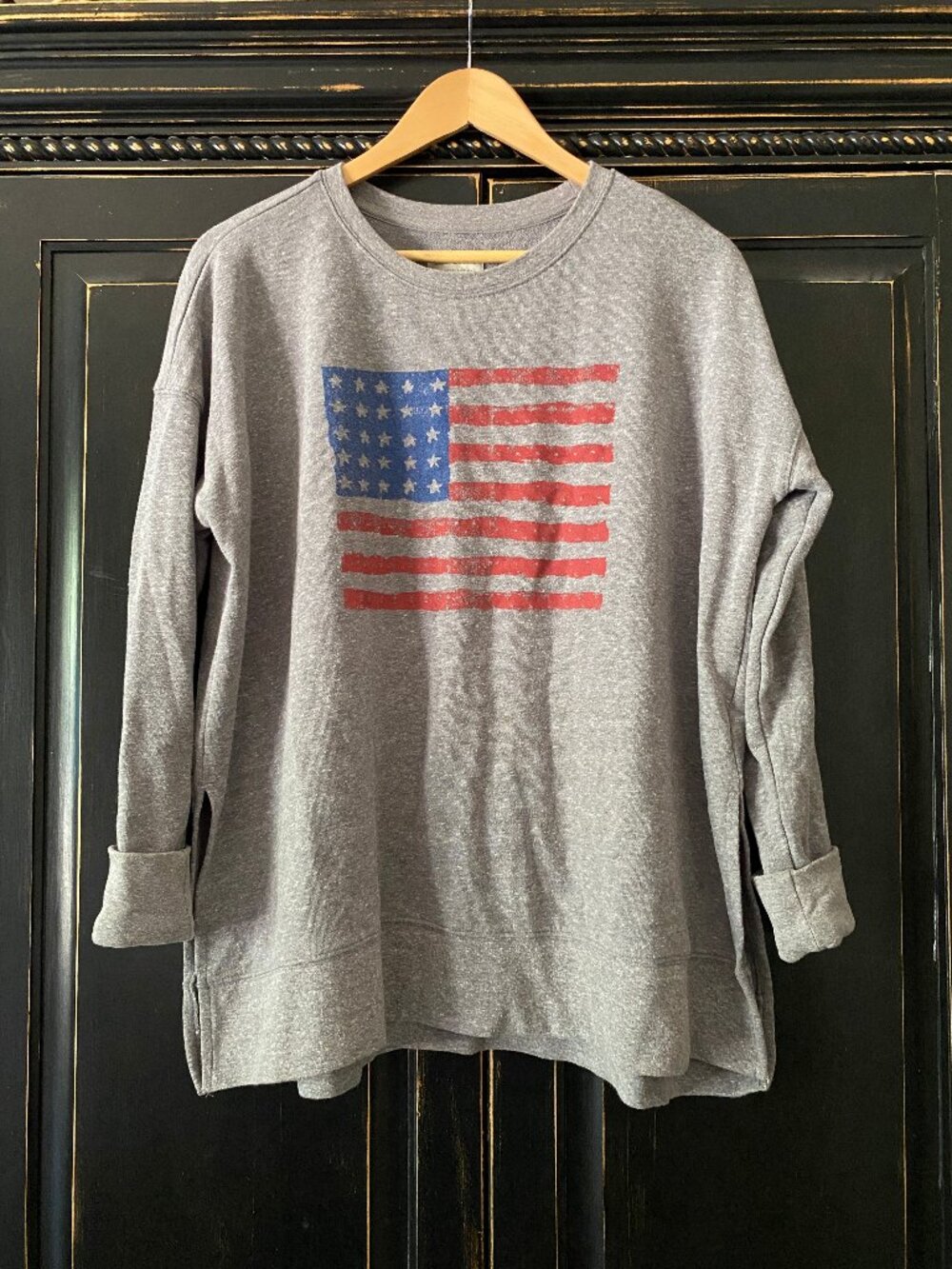 Lucky Brand - Women’s American Flag Gray Oversized Sweatshirt - Size Medium